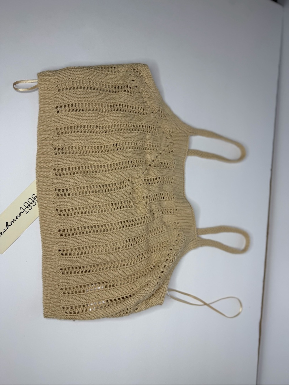 Beige Knit Bralette with Openwork Detail - Unbranded